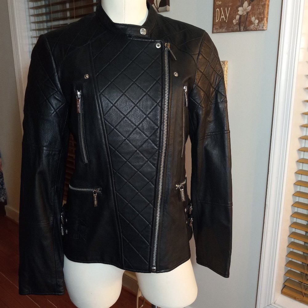 NEW Michael Kors Women Leather Jacket Black Size M
